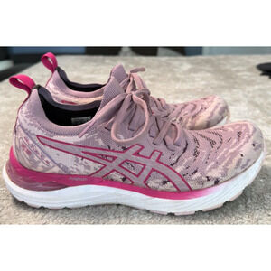 ASICS Gel Cumulus 23 Knit Mauve Pink Animal Print Running Shoes Womens Size 8